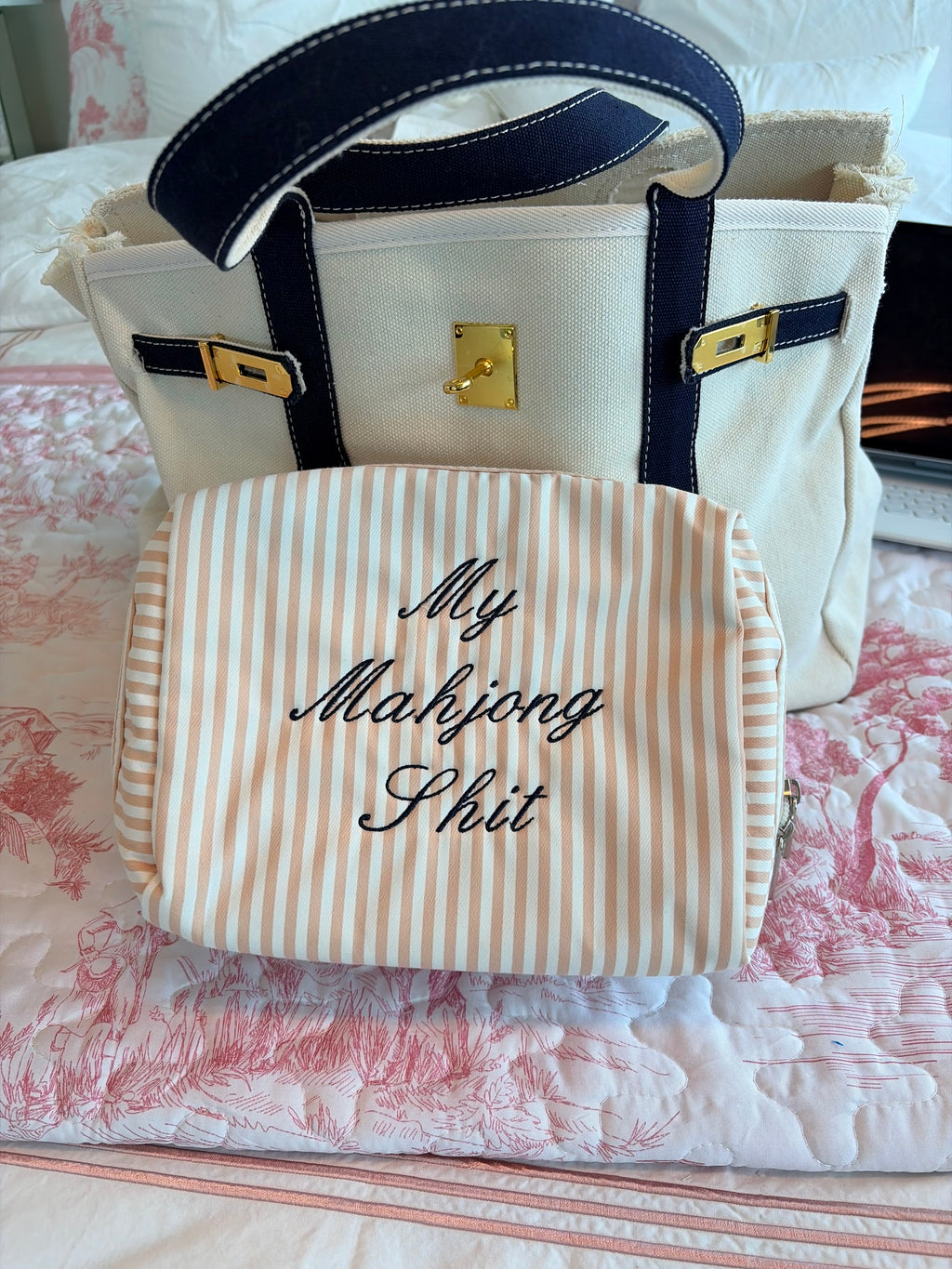 Pin Stripped Zipper Pouch
