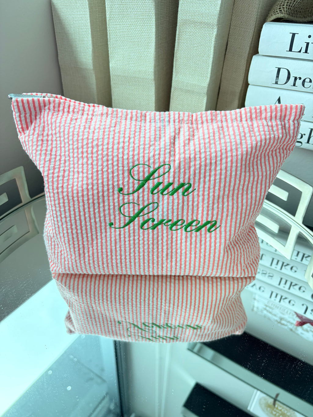 Pin Stripped Zipper Pouch