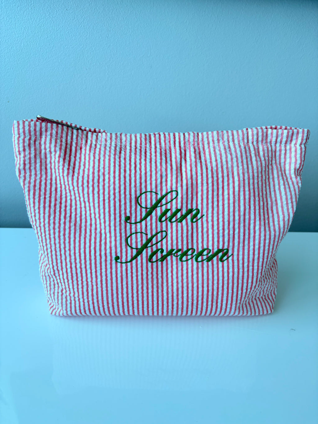 Pin Stripped Zipper Pouch