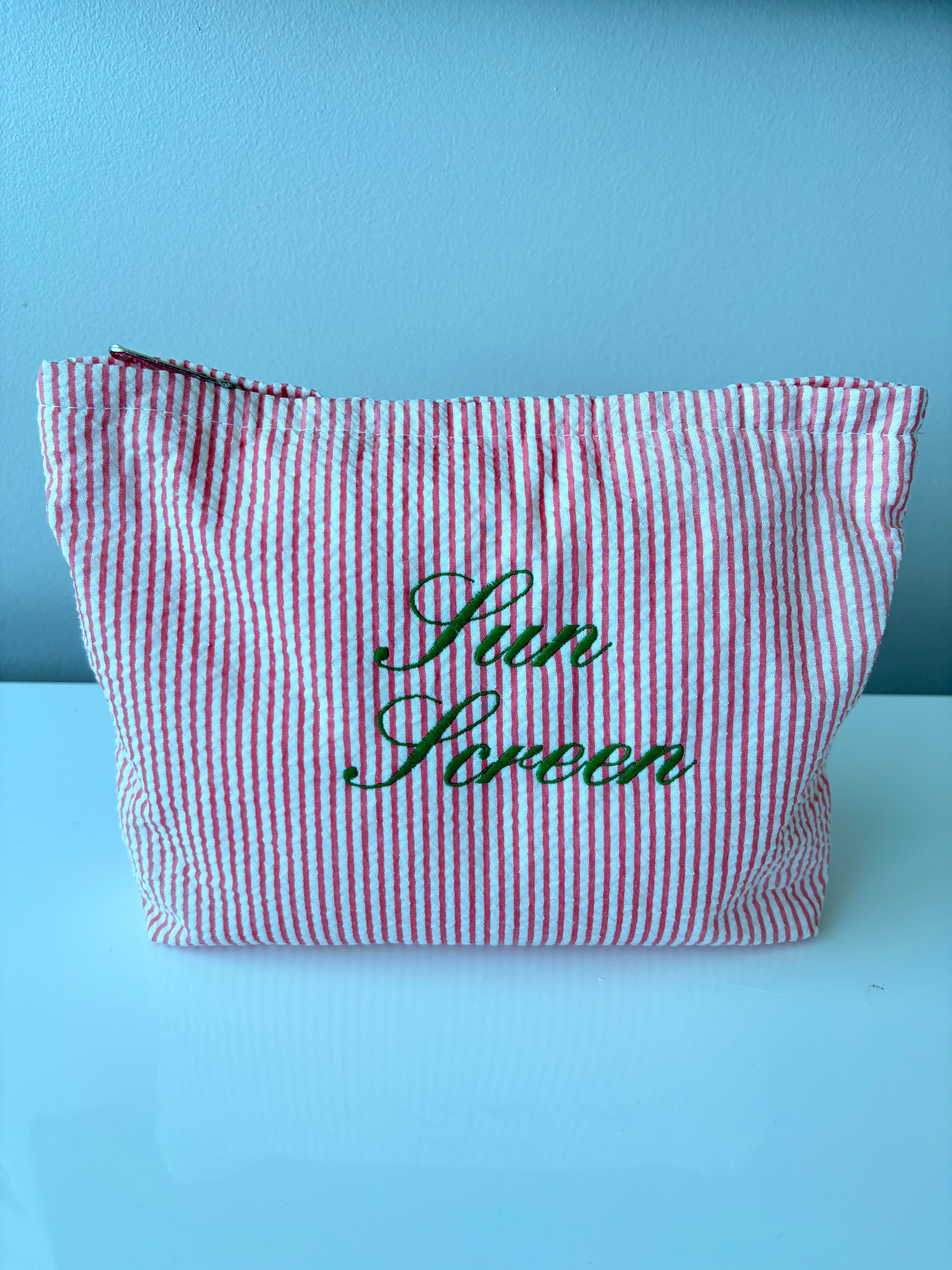 Pin Stripped Zipper Pouch