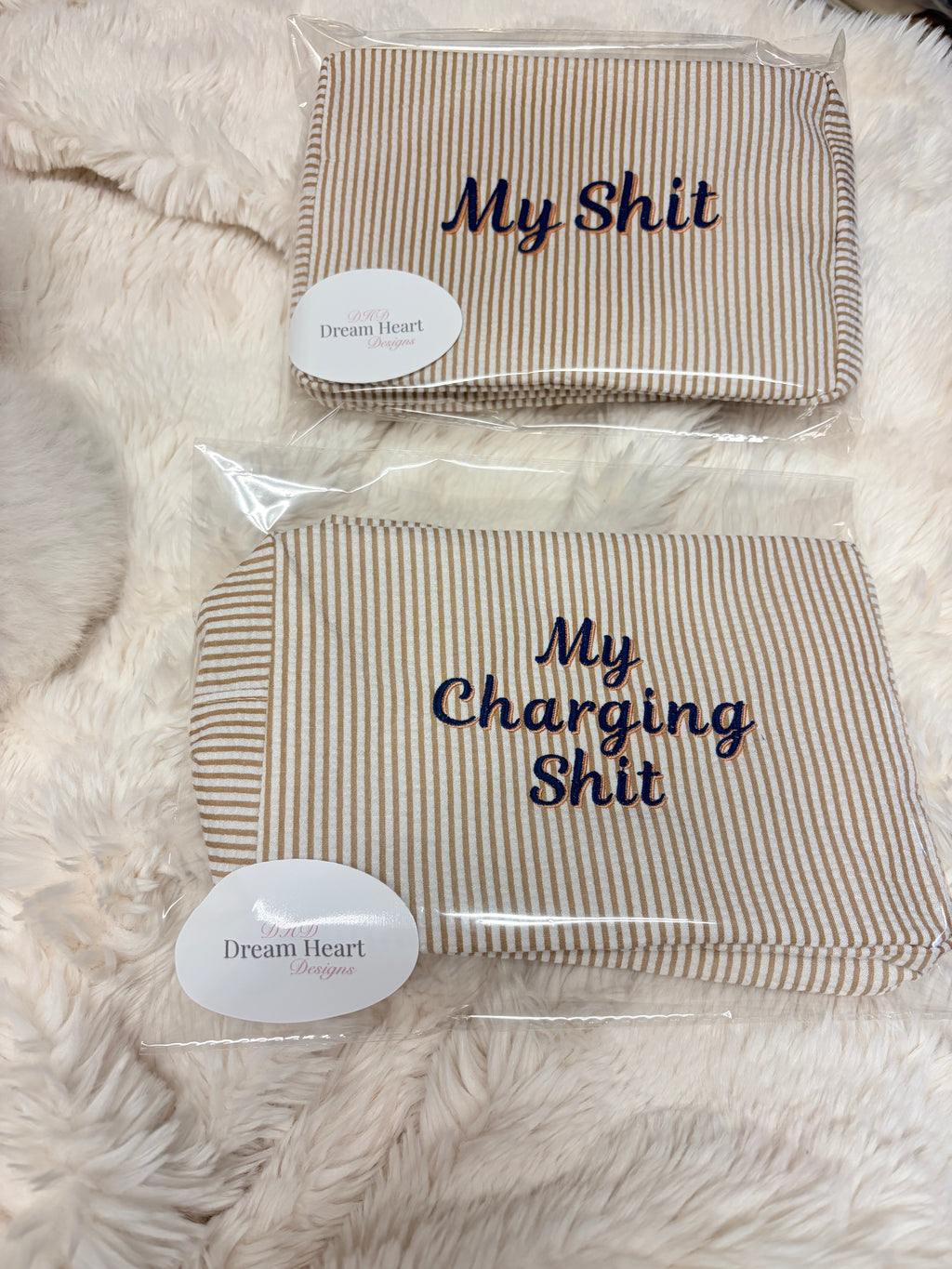 Pin Stripped Zipper Pouch