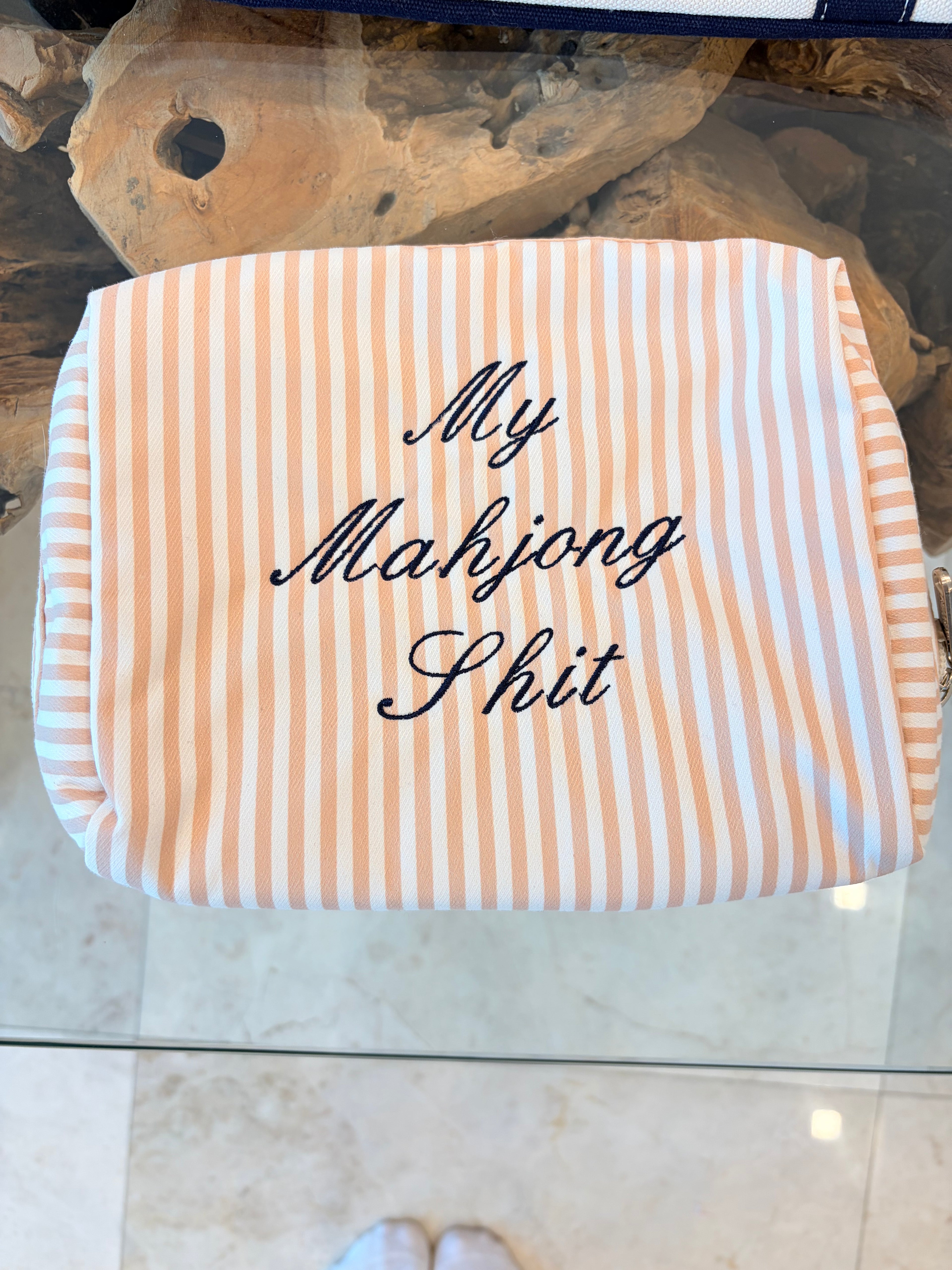 Pin Stripped Zipper Pouch